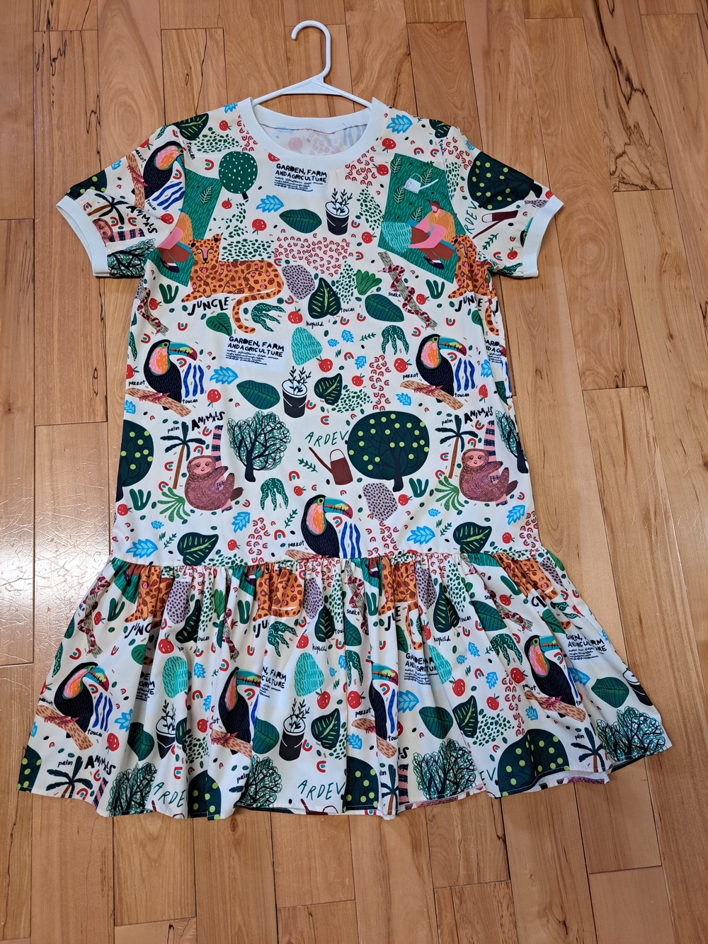 Print Ruffle Hem Dress - White Multi